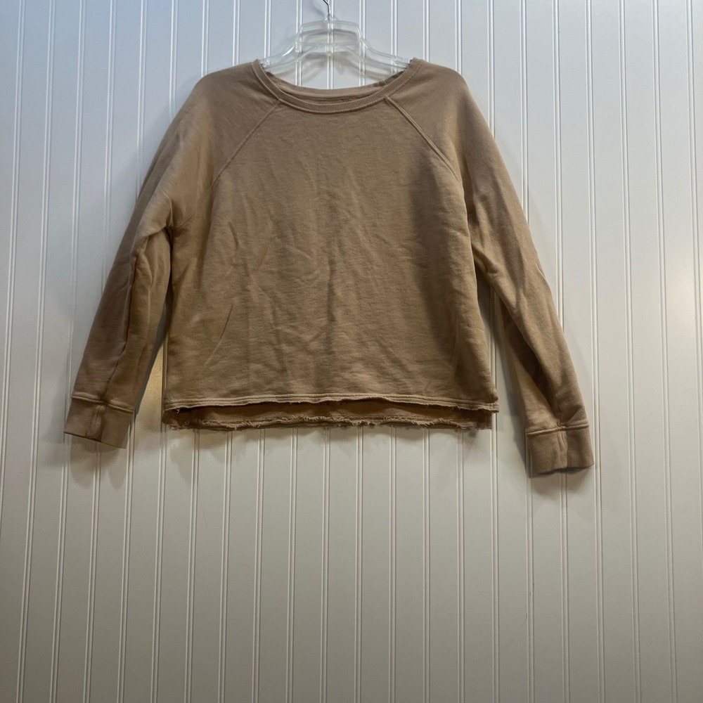 Pact Womens Organic Cotton Raw Hem Raglan Sweatshirt Tan Small CU 832196 Earthy